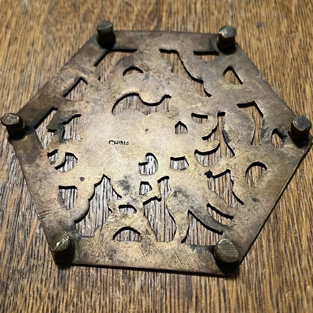Vintage Brass Hexagonal Trivet 4.5